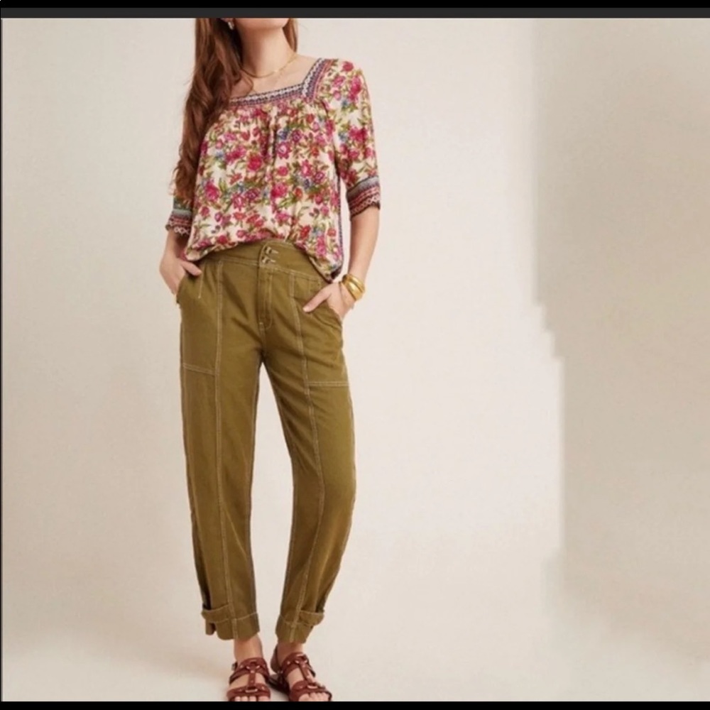 Anthropologie Green Cargo Cropped Pants
